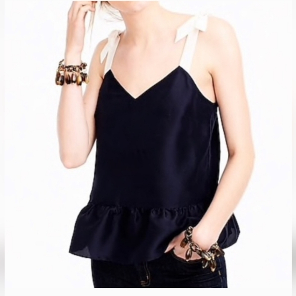 J. Crew 100& Silk Navy Camisole with Cream Straps Sz-12